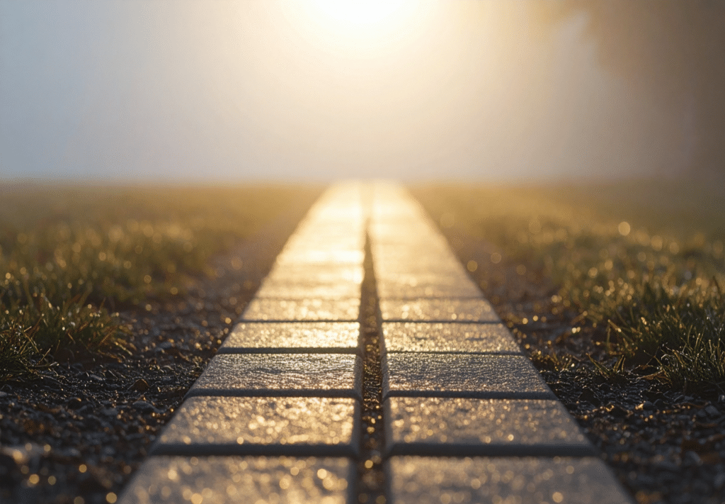 Chemin dans la brume symbolisant une phase de transition et de ralentissement professionnel.