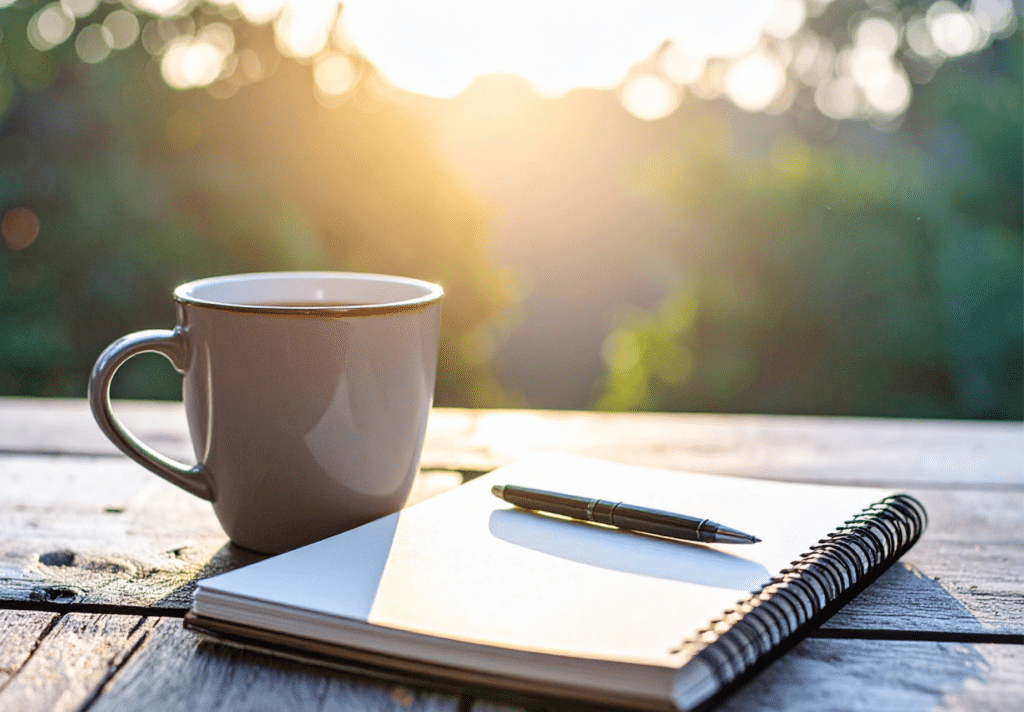 Moment d’écriture et d’introspection pendant une phase de ralentissement professionnel.